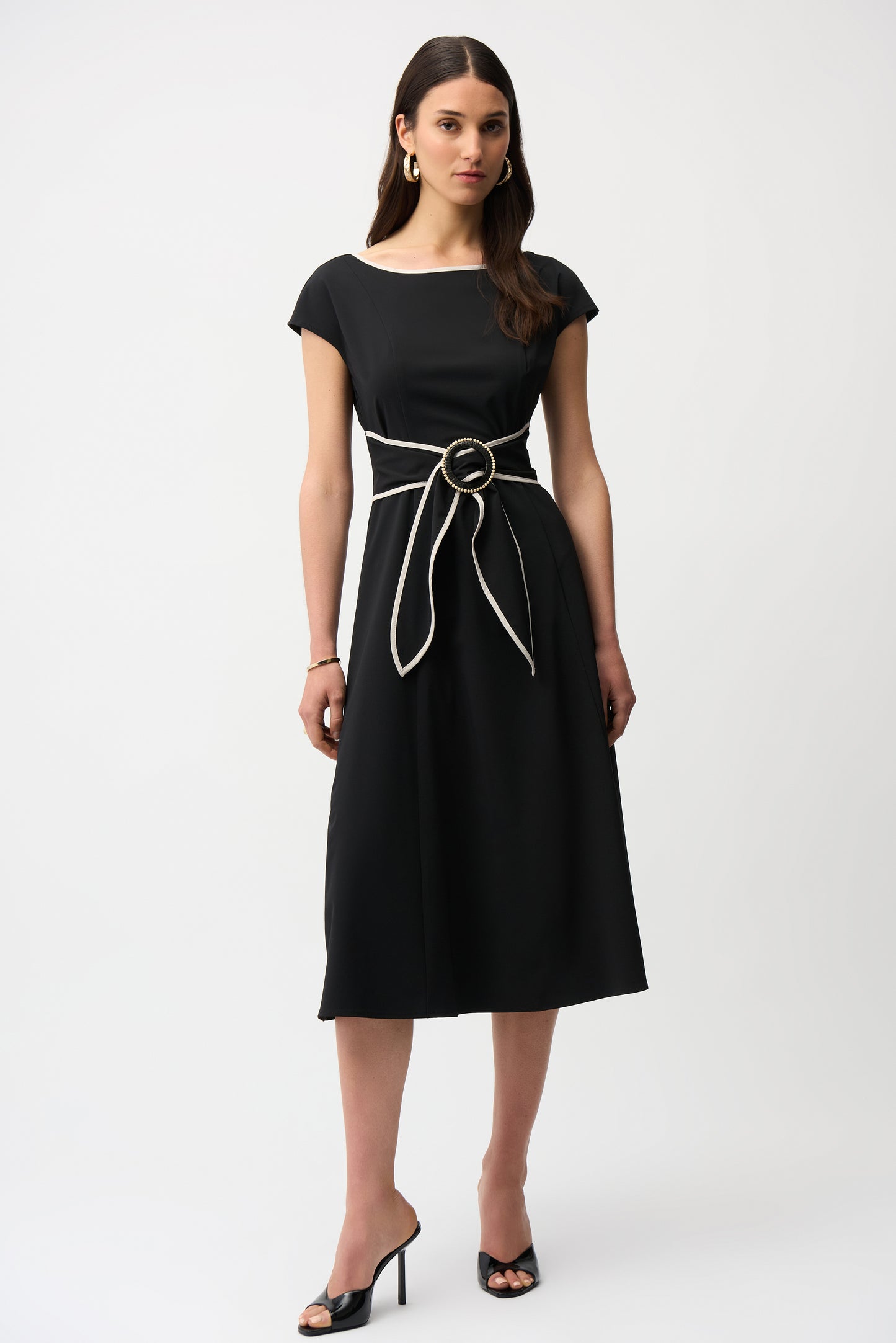 Strech Woven Color Block Fit and Flare Dress With Sash 261051 - Joseph Ribkoff