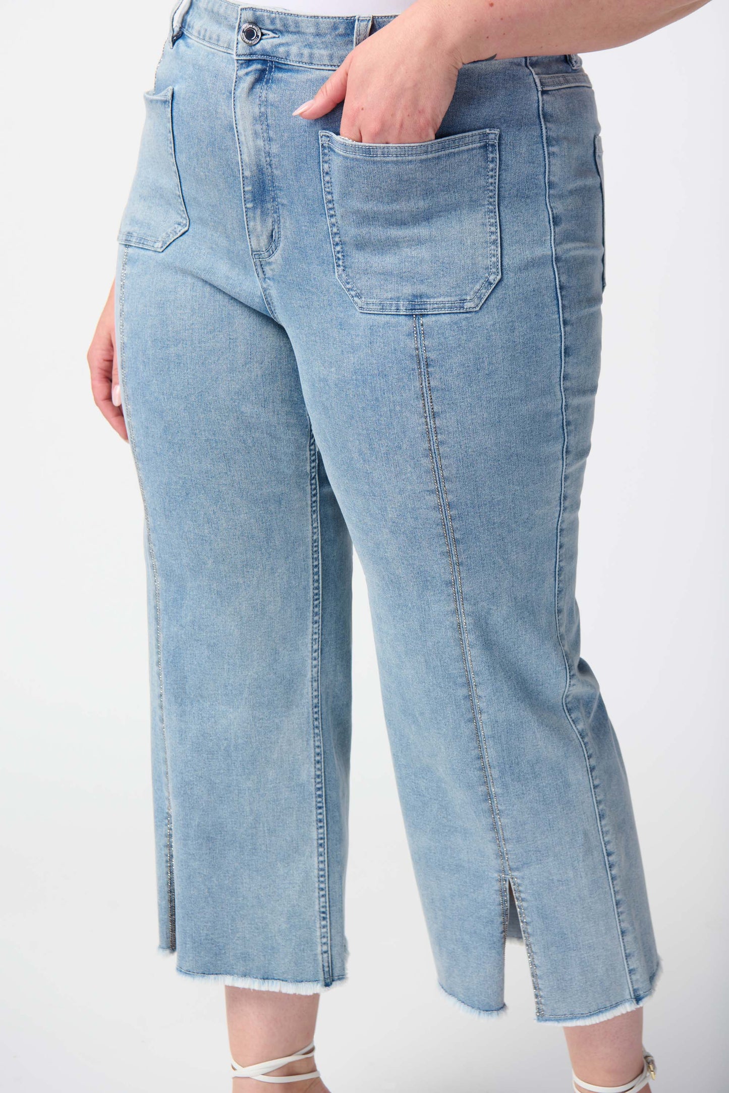 Culotte Jeans With Embellished Front Seam - Joseph Ribkoff