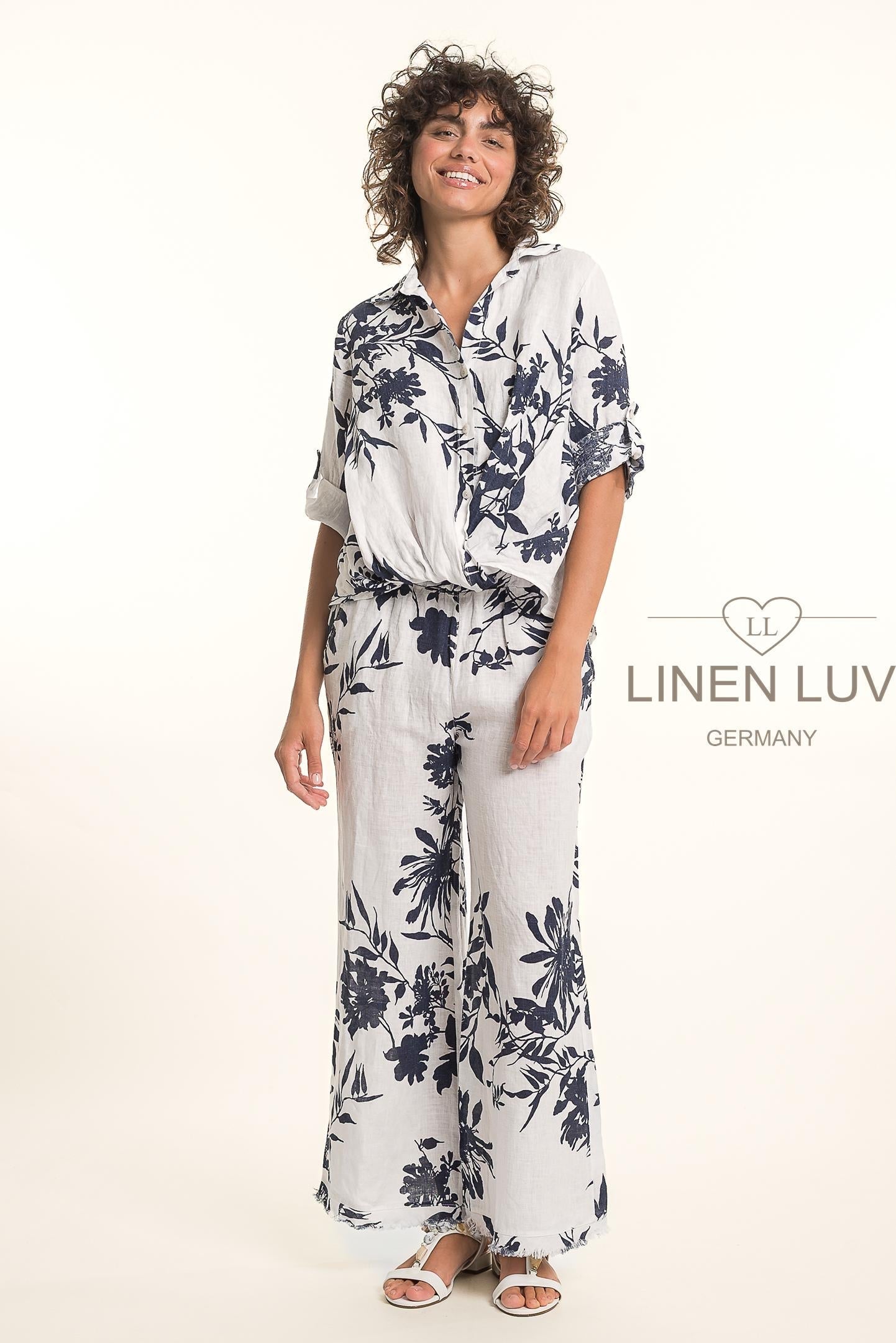 French Linen Shirt TP1699P-11 Bianco - Linen Luv