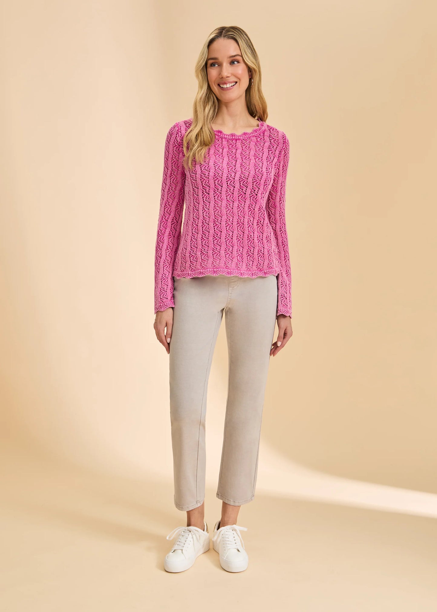 Long Sleeve Garment Dye Sweater, Fuschia 1467314 - French Dressing Jeans