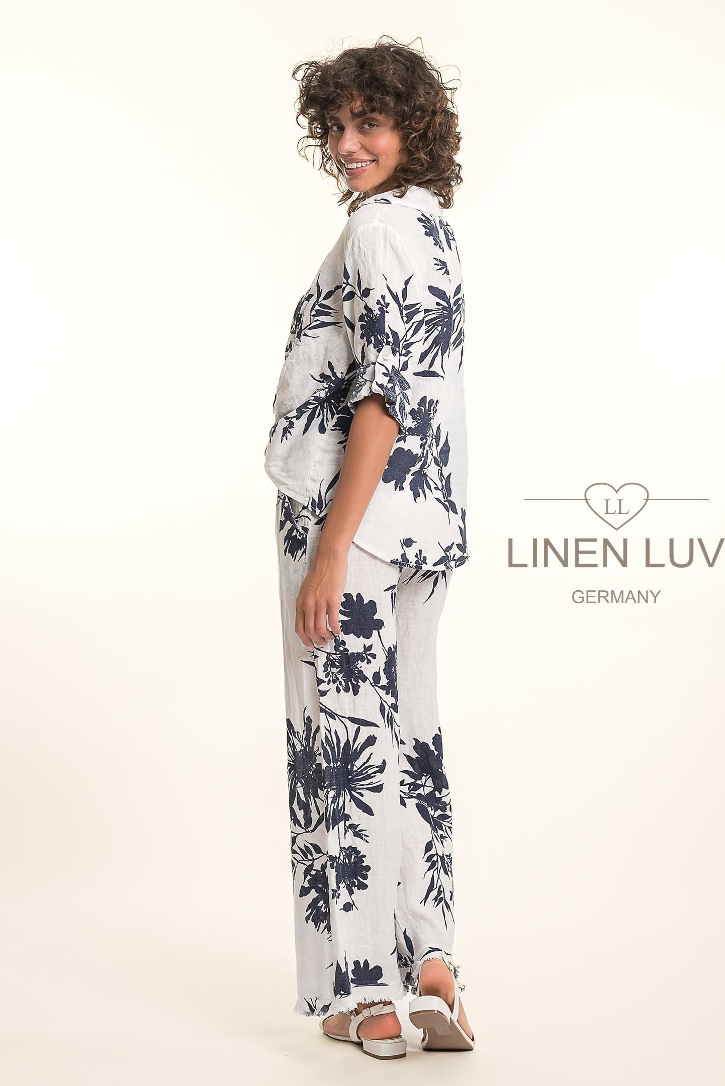 French Linen Shirt TP1699P-11 Bianco - Linen Luv