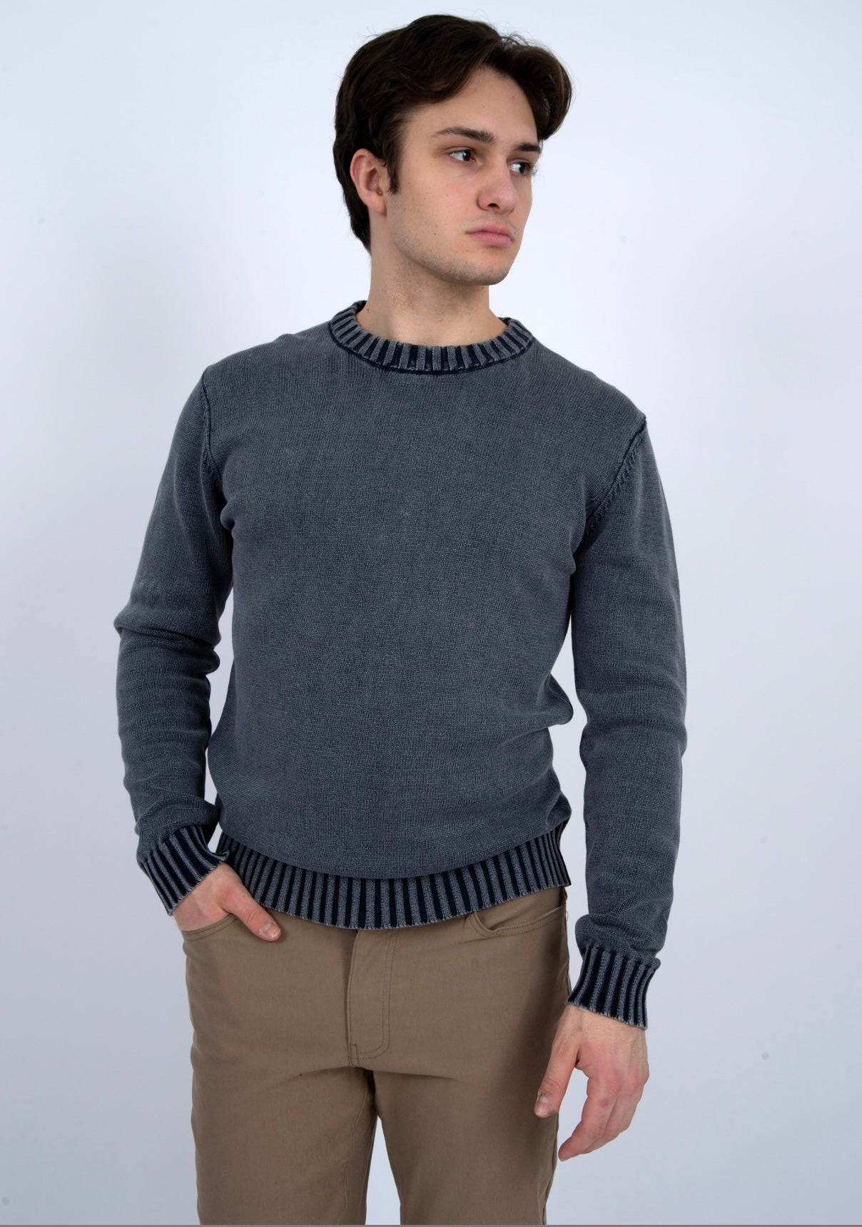CREW SWEATER-NAVY ACID WASH -Hedge