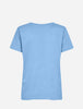 The SC-DERBY 2 T-Shirt by SoyaConcept is displayed on a white background. This light blue t-shirt, ideal for a stylish woman, features short sleeves and a simple, clean design without any visible logos or graphics. Known for its comfortable fit, the back view of this chic t-shirt is shown in the image.