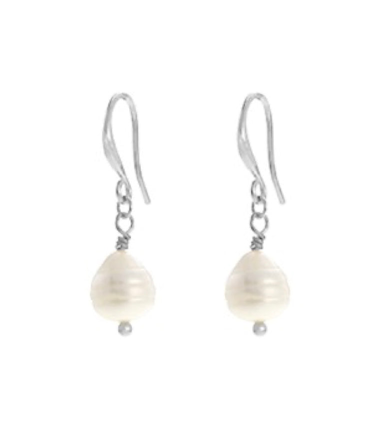 Add elegance to your silver jewellery collection with Zoey 68 Silver hook earrings from Elise Accessories, each featuring a round white freshwater pearl drop.
