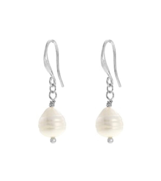 Add elegance to your silver jewellery collection with Zoey 68 Silver hook earrings from Elise Accessories, each featuring a round white freshwater pearl drop.