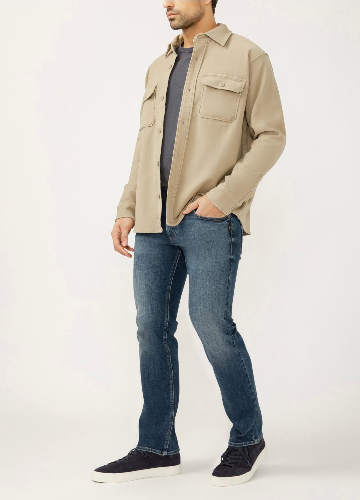 Button Up Knit Flex Shirt MJ0035KTS668 SILVER
