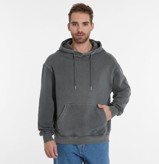 A man with short brown hair and a beard wears the RAGWEAR LEMMIS Mens Hoodie in gray with a front pocket and blue jeans, standing against a plain white background.