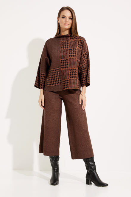 Houndstooth & Patchwork Sweater Style 233903 - BROWN/BLACK JOSEPH RIBKOFF