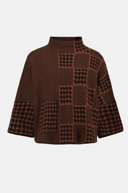 Houndstooth & Patchwork Sweater Style 233903 - BROWN/BLACK JOSEPH RIBKOFF