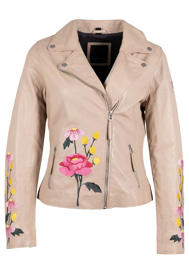 Peonie RF Leather Jacket, Light Beige - Mauritius Leather