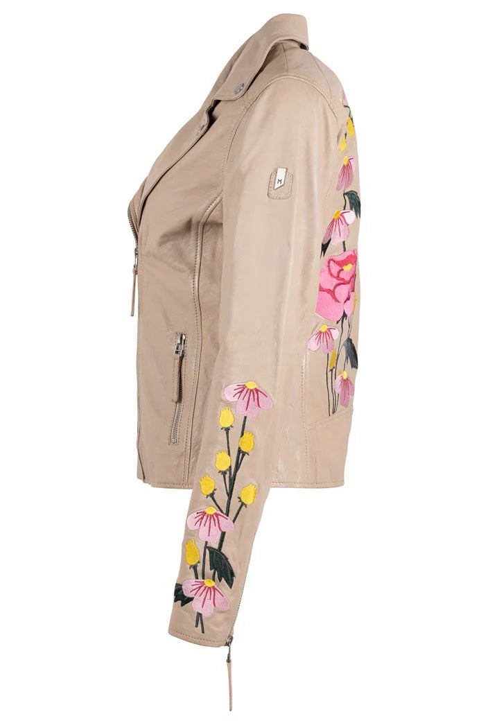 Peonie RF Leather Jacket, Light Beige - Mauritius Leather