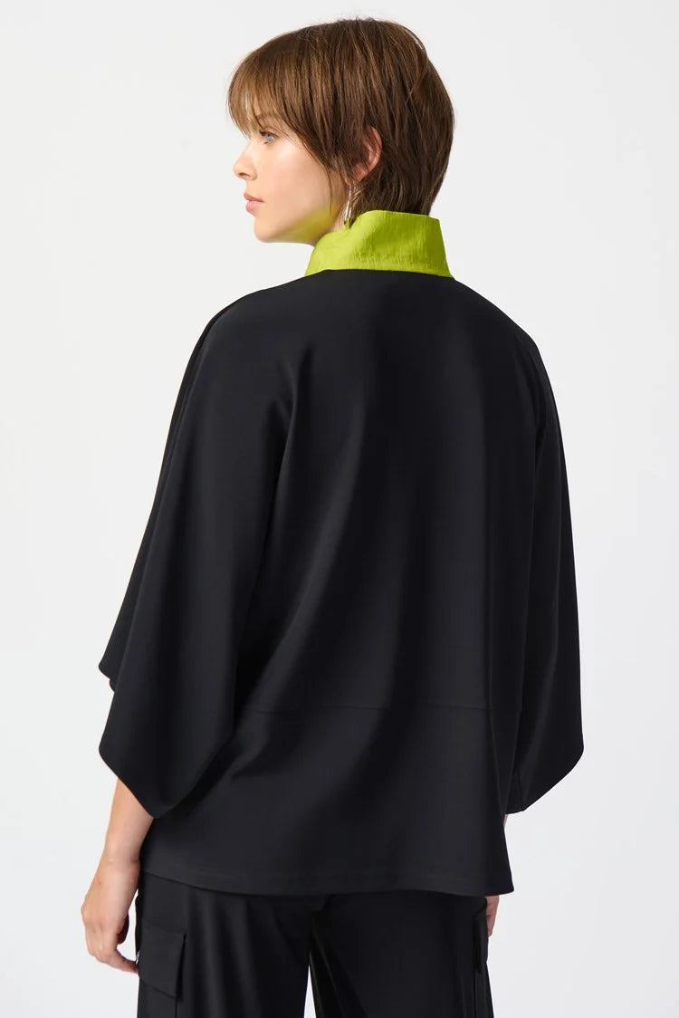 Silky Knit And Jacquard Boxy Jacket 241198 - Joseph Ribkoff - Black/Key Lime