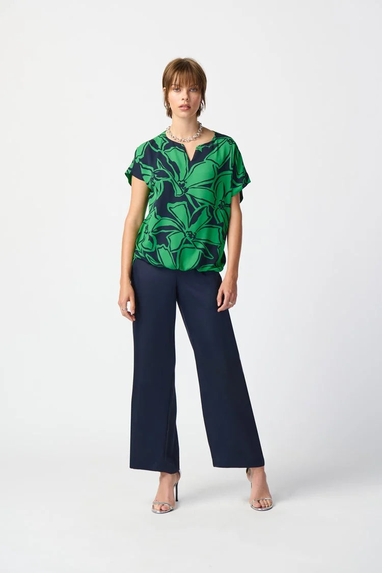 Floral Print Georgette Boxy Top 241059 - Joseph Ribkoff - Midnight Blue/Green