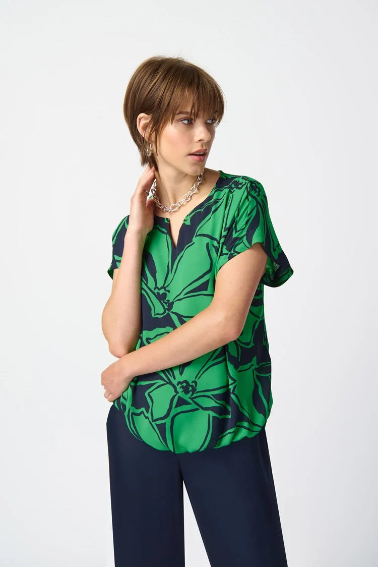 Floral Print Georgette Boxy Top 241059 - Joseph Ribkoff - Midnight Blue/Green