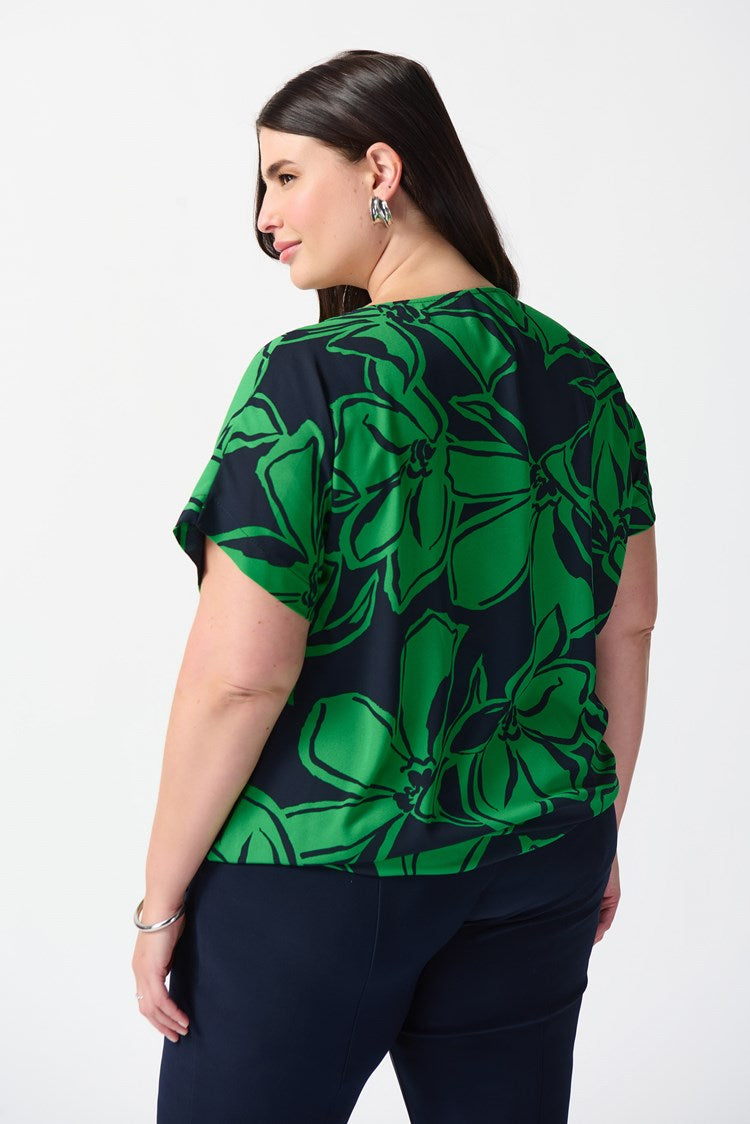 Floral Print Georgette Boxy Top 241059 - Joseph Ribkoff - Midnight Blue/Green