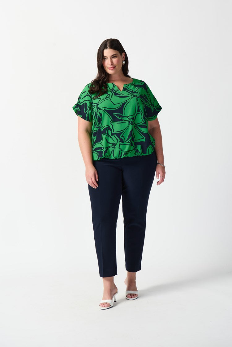 Floral Print Georgette Boxy Top 241059 - Joseph Ribkoff - Midnight Blue/Green