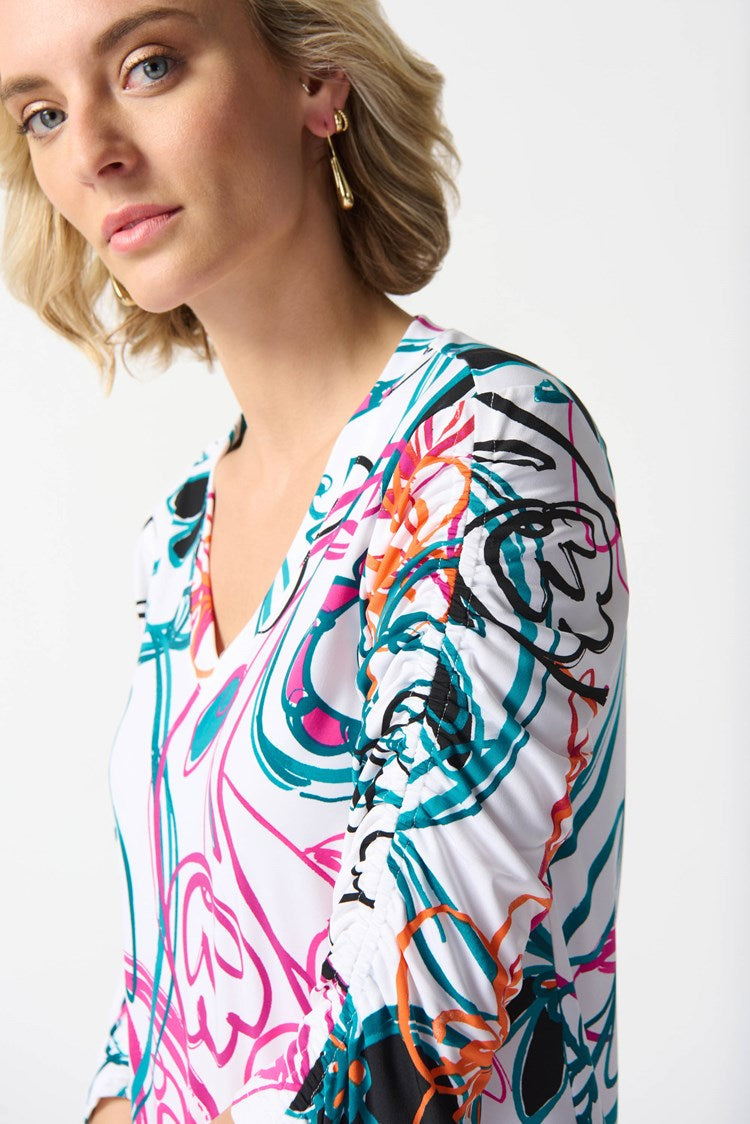 Silky Knit Paisley Print Top 242179 - Joseph Ribkoff - Vanilla/Multi