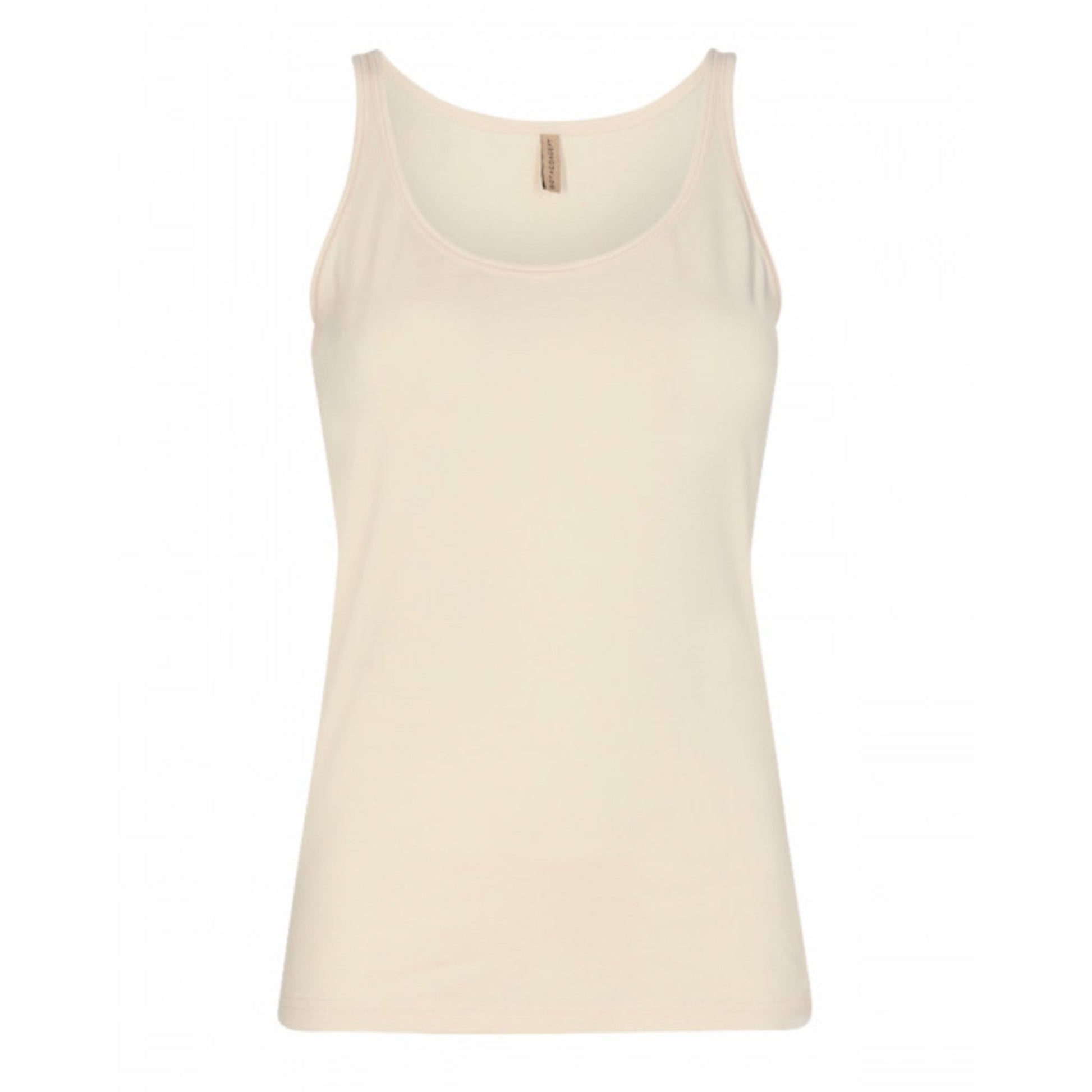 A plain, sleeveless beige SoyaConcept PYLLE 123 Tank Top is shown against a white background. The stylish tank top features a round neckline and a simple, fitted design with no visible patterns or logos.