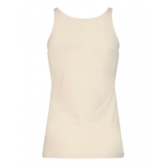 A plain, sleeveless beige SoyaConcept PYLLE 123 Tank Top is shown against a white background. The stylish tank top features a round neckline and a simple, fitted design with no visible patterns or logos.