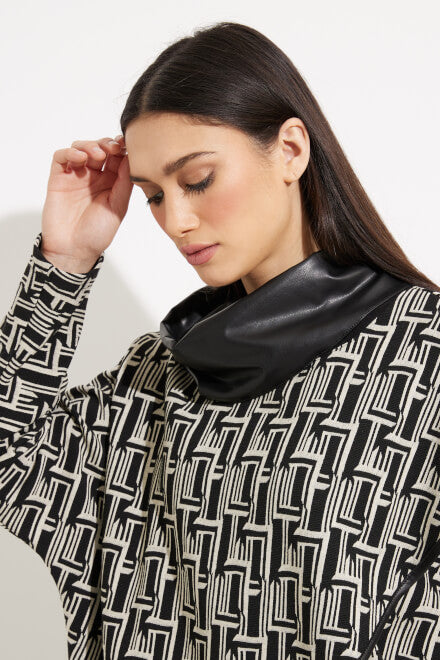 Abstract Print Shawl Collar Top Style 233227