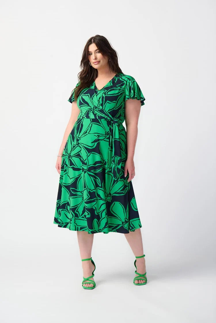 Floral Print Silky Knit Flowy Wrap Dress 241052 Joseph Ribkoff