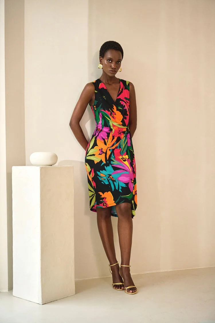 Silky Knit Tropical Print Wrap Dress 242012 Hots/Hero Style Joseph Ribkoff