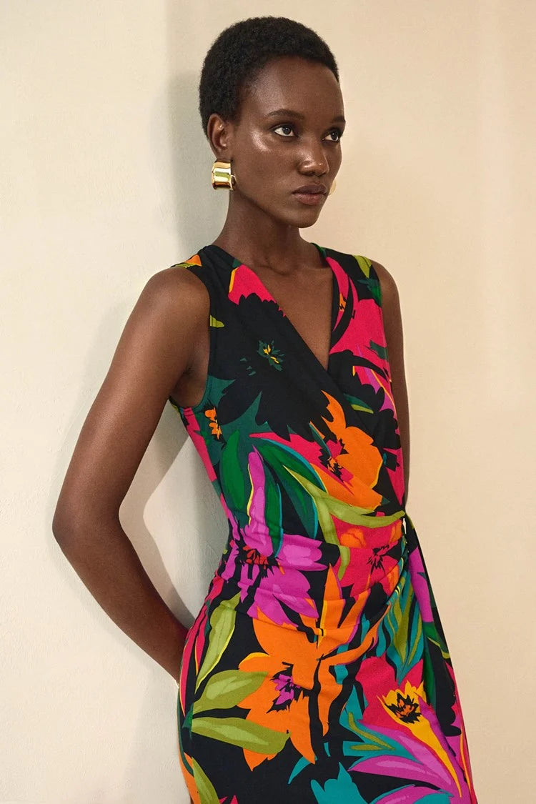 Silky Knit Tropical Print Wrap Dress 242012 Hots/Hero Style Joseph Ribkoff