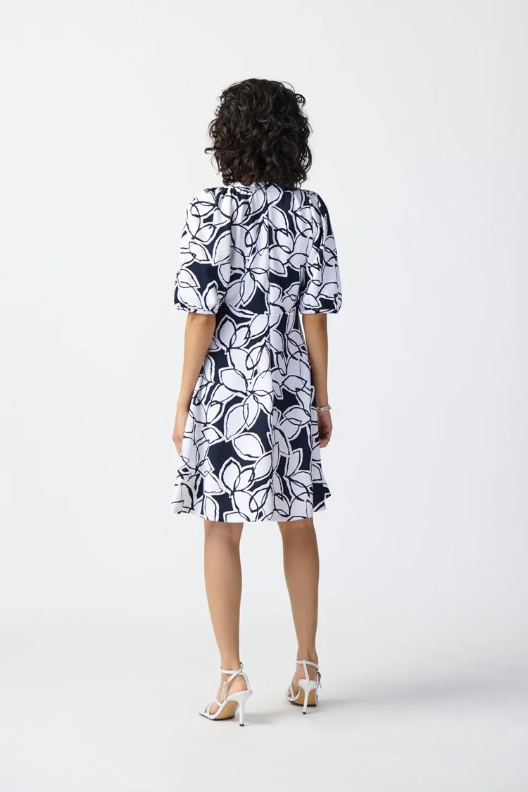 Leaf Print Scuba Crepe Fit-and-Flare Dress 241006 Joseph Ribkoff