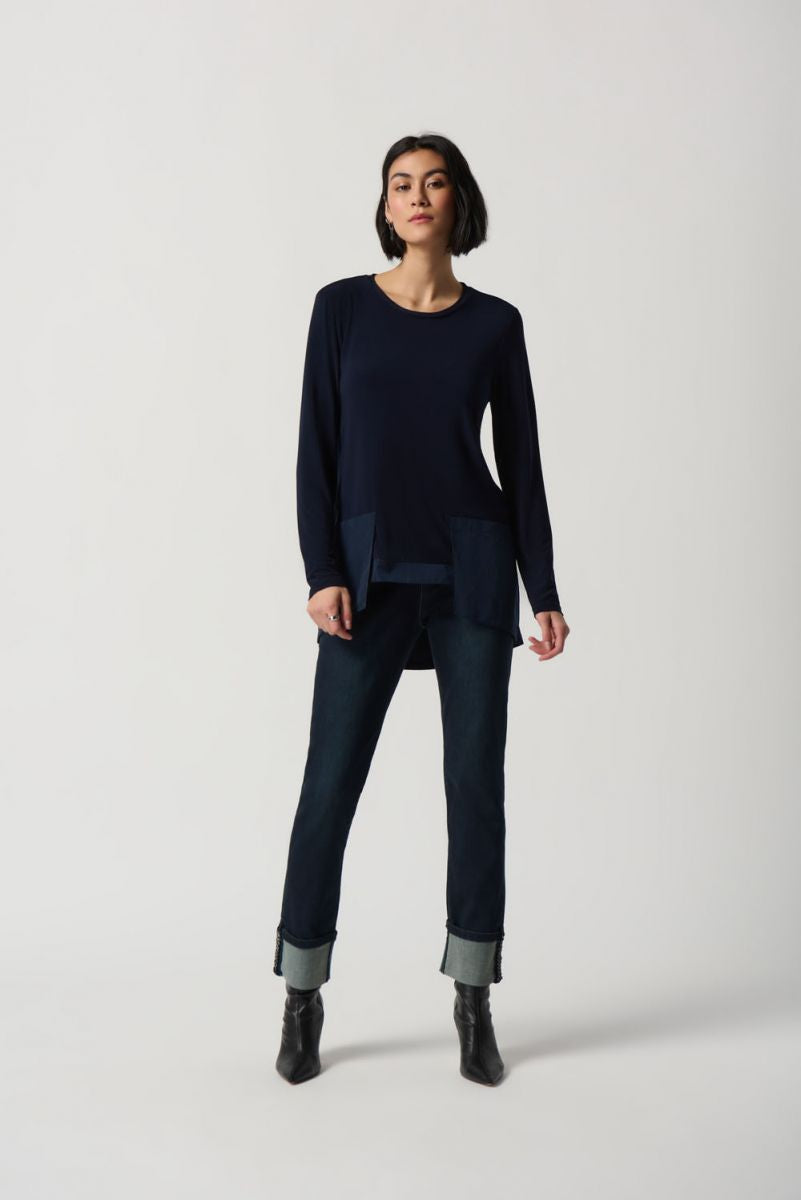 Midnight Blue Silky Knit High Low Top Style 234138 Joseph Ribkoff