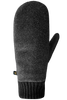 The Cassie Mitts - Women by AUCLAIR are showcased individually in a grey and black color scheme. The mitten displays a textured, wool back fabric on the top, complemented by a ribbed black cuff and a smooth black thumb. A small tag featuring the AUCLAIR logo is attached near the cuff on the side.