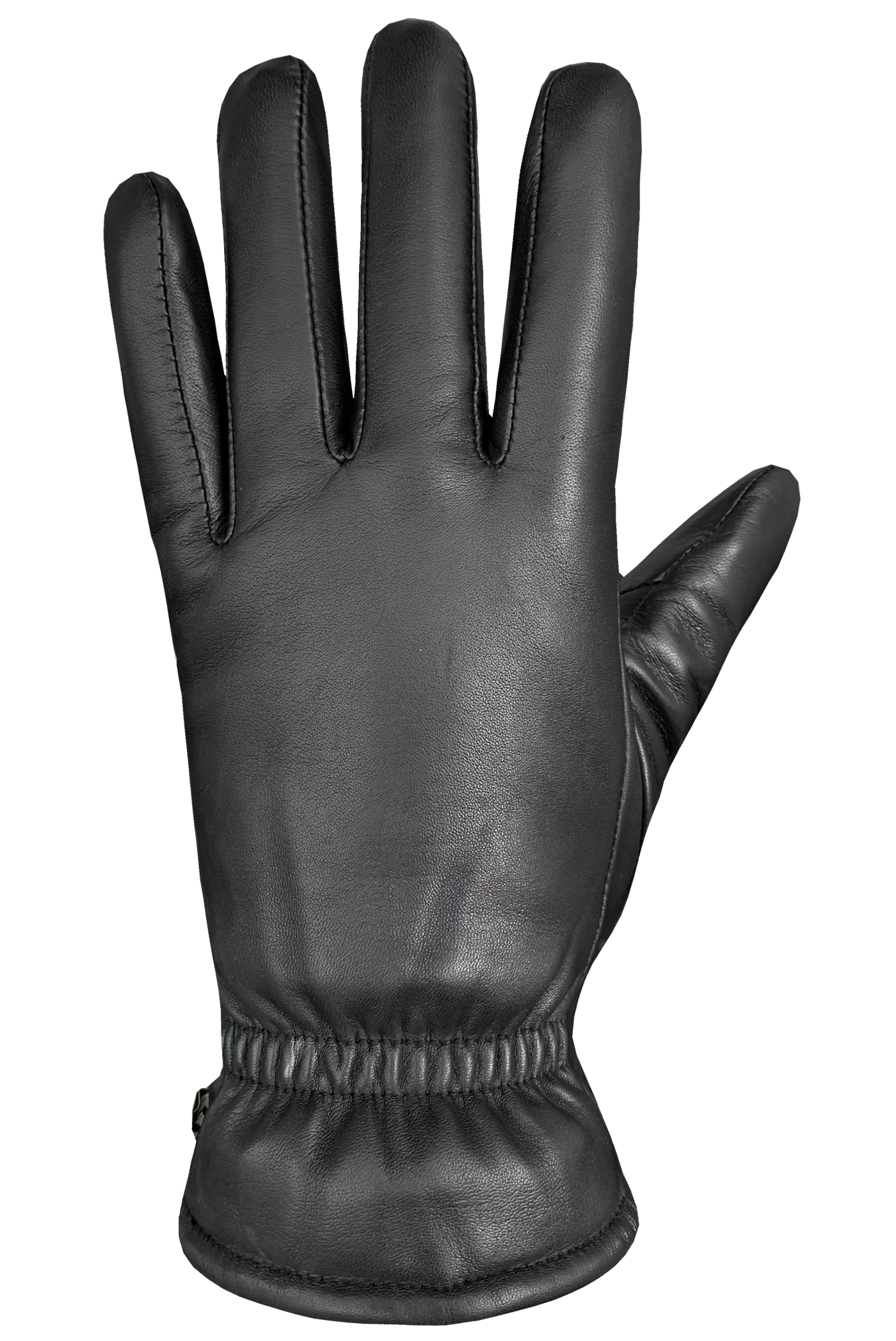 A single black Demi Glove for women by AUCLAIR, crafted from sheep leather with visible stitching around the fingers and wrist. The glove is displayed palm up with slightly spread fingers and features touchscreen compatibility for modern convenience.