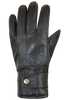 The Brody Gloves - Men’s by AUCLAIR are a black leather accessory with visible stitching, a soft texture, and a wrist strap secured by a metal snap button. These men's gloves feature a sleek, fitted design with gathered detailing at the wrist for both a secure fit and stylish appearance.