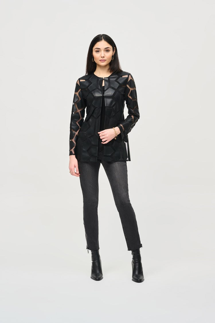 Laser-Cut Leatherette on Mesh Jacket 241905 - Joseph Ribkoff