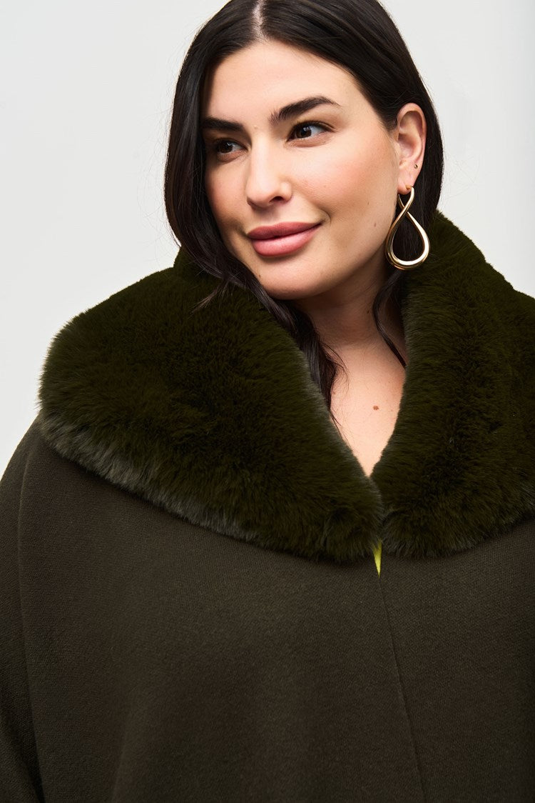 Brushed Jacquard and Faux Fur Cape 243930 Joseph Ribkoff