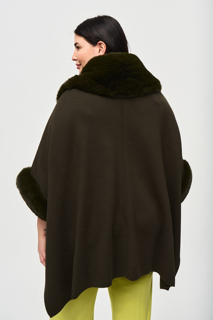 Brushed Jacquard and Faux Fur Cape 243930 Joseph Ribkoff