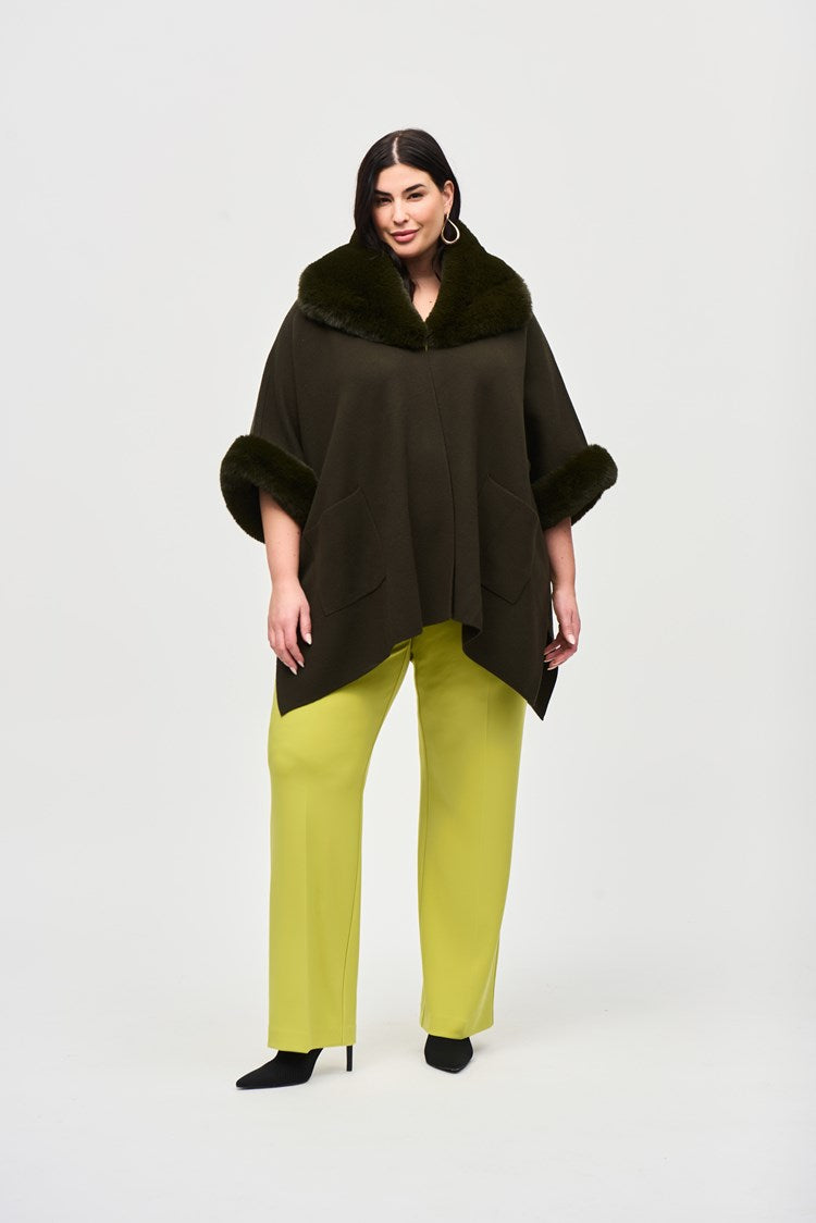 Brushed Jacquard and Faux Fur Cape 243930 Joseph Ribkoff