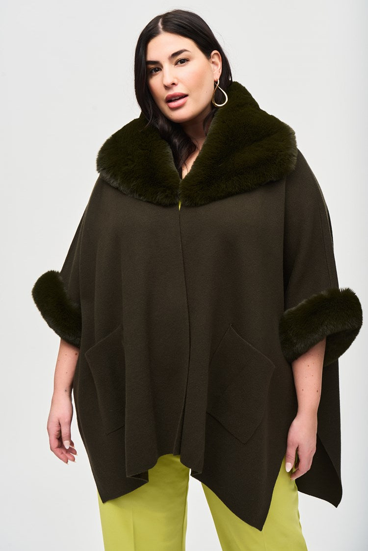 Brushed Jacquard and Faux Fur Cape 243930 Joseph Ribkoff