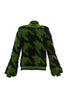 A fuzzy, long-sleeved Sweater - 7542 Marble from MARBLE featuring a green and black camouflage pattern. This stylish sweater boasts a high crew neckline and a slightly loose fit, with its soft, hairy texture giving it a cozy appearance.
