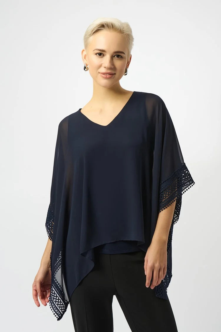 Chiffon And Silky Knit Poncho Top 251095 - Joseph Ribkoff