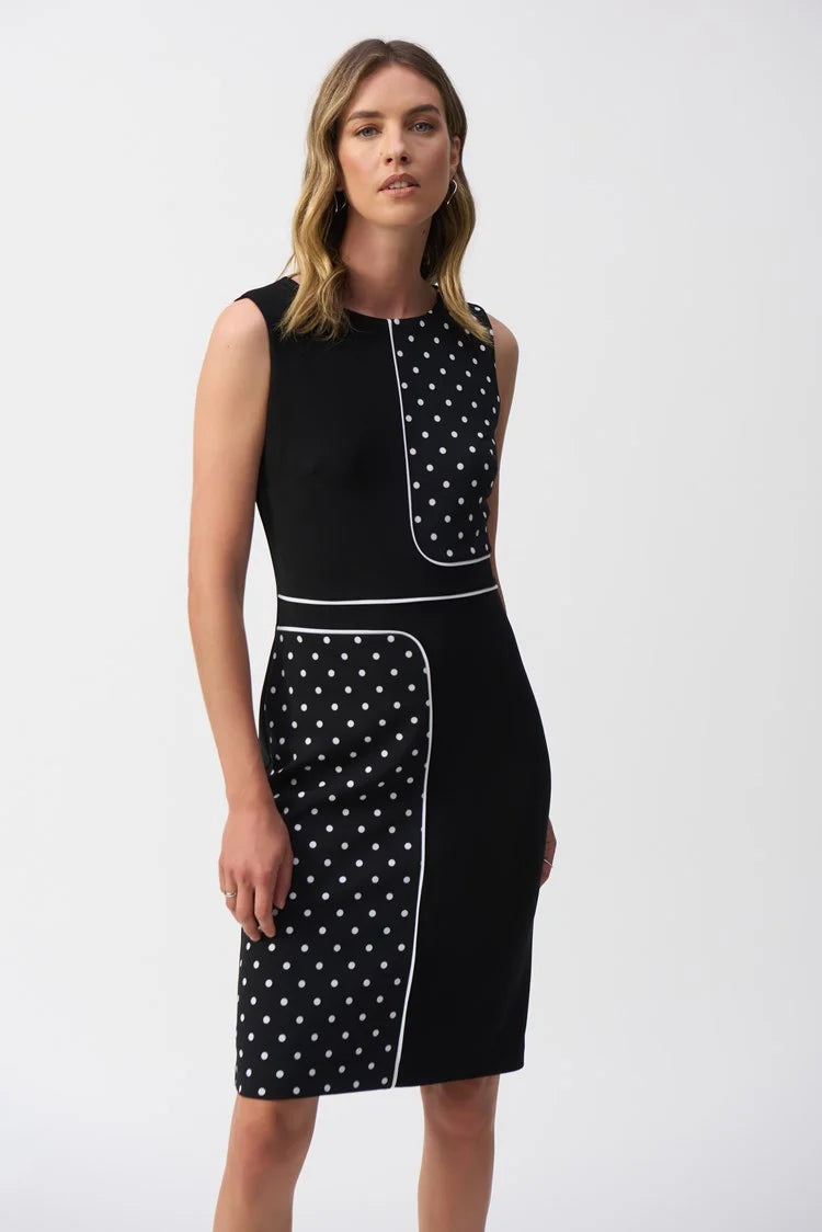 Silky Knit Dot Print Sleeveless Sheath Dress Joseph Ribkoff 251094