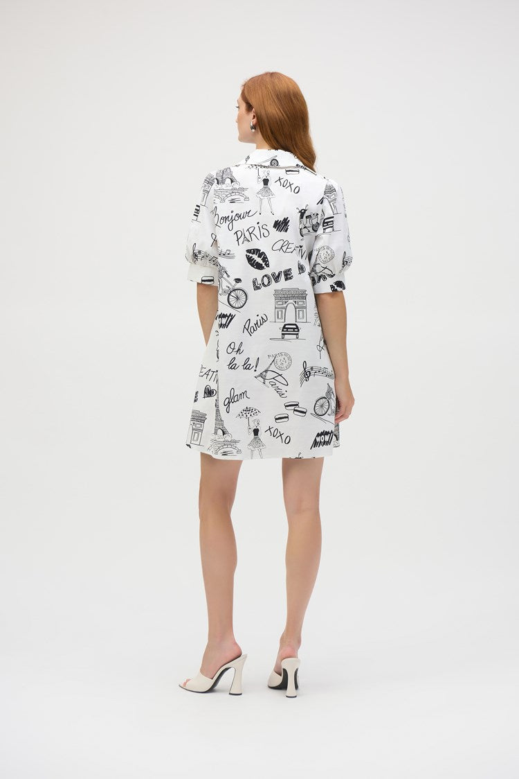 Poplin Conversational Print A-Line Dress 252019 - Joseph Ribkoff