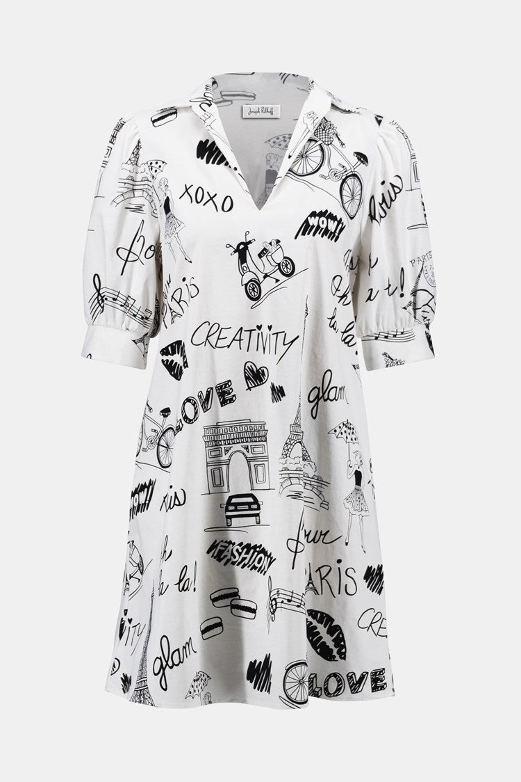 Poplin Conversational Print A-Line Dress 252019 - Joseph Ribkoff