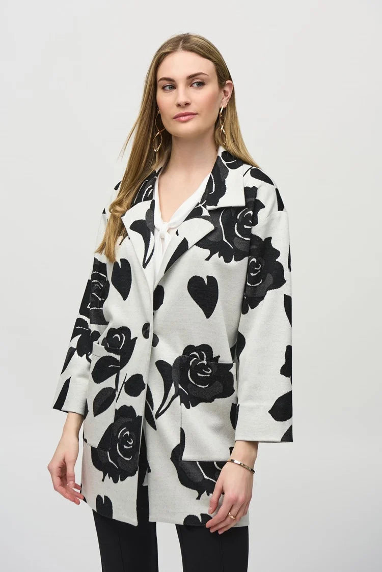 Jacquard Sweater Floral Straight Coat 244099 Joseph Ribkoff