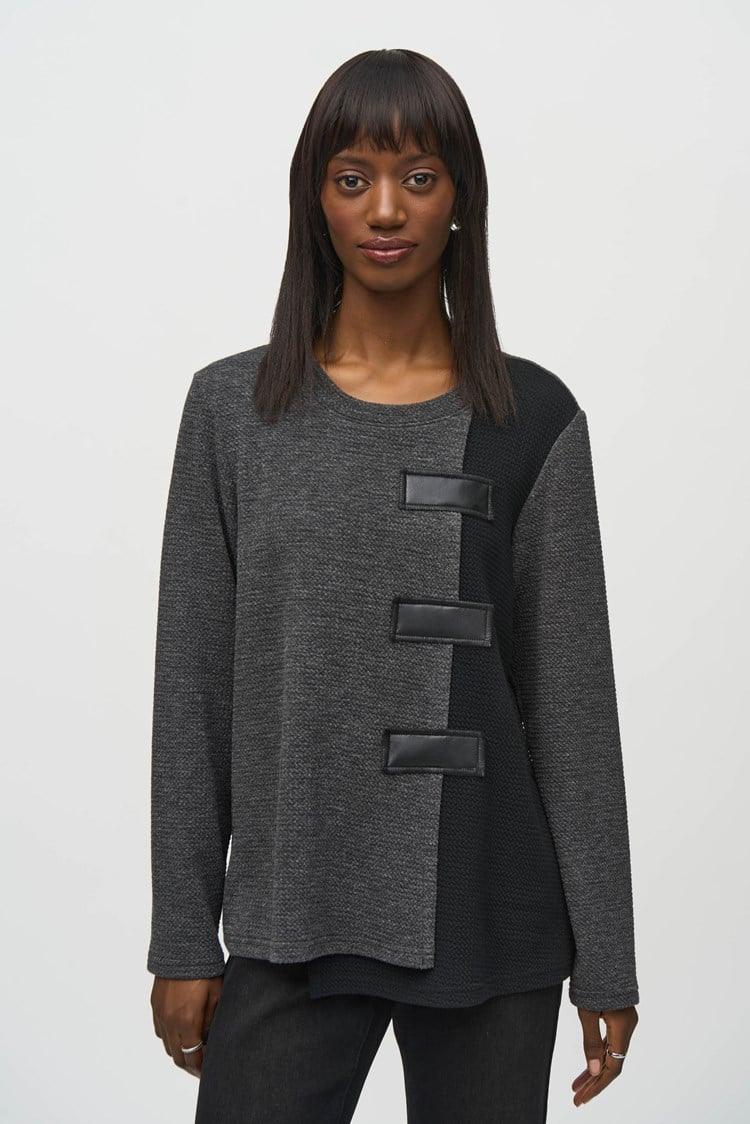 Textured Knit Color Block Boxy Tunic 244133 Joseph Ribkoff