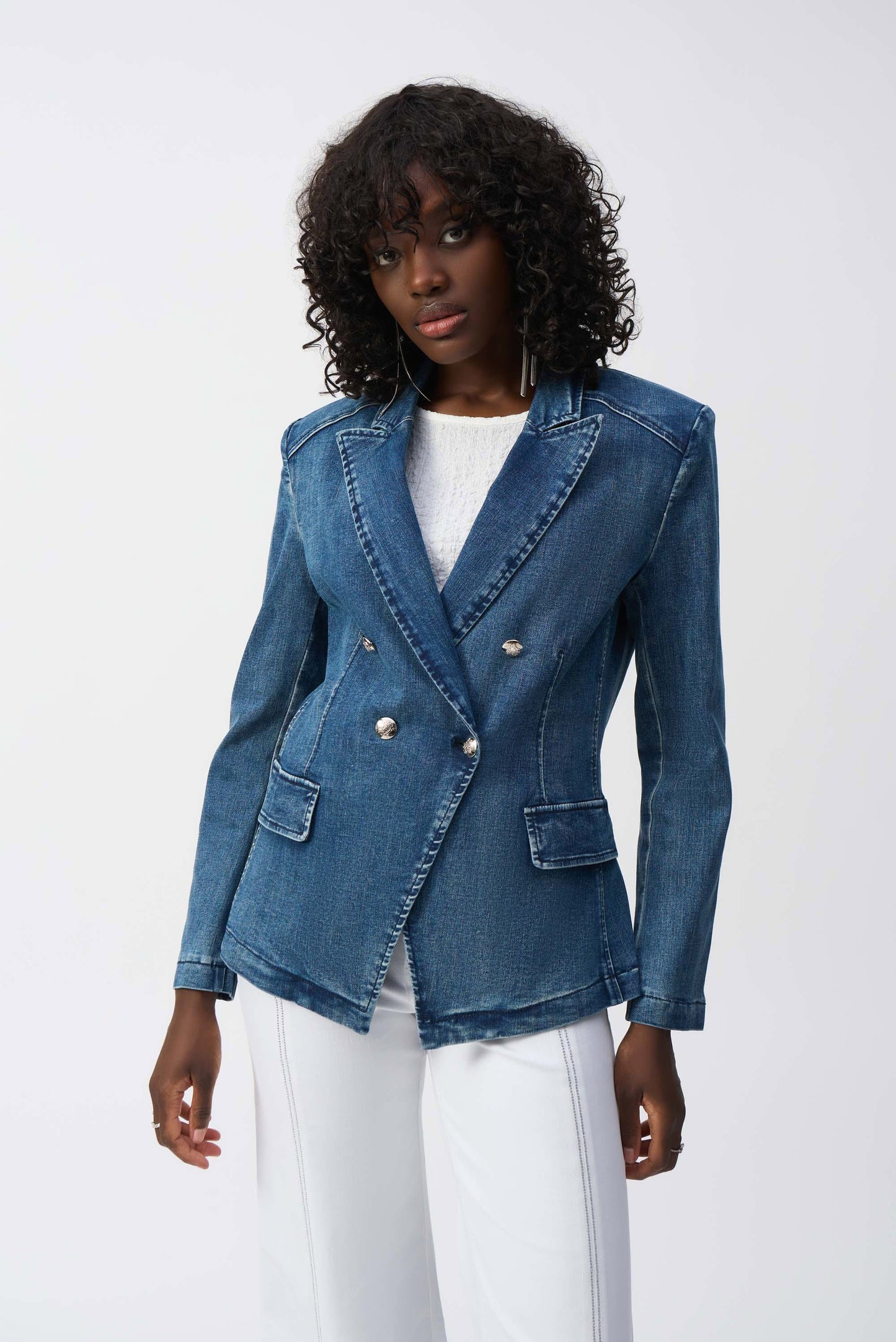 Stretch Denim Double-Breasted Blazer 251962- Joseph Ribkoff