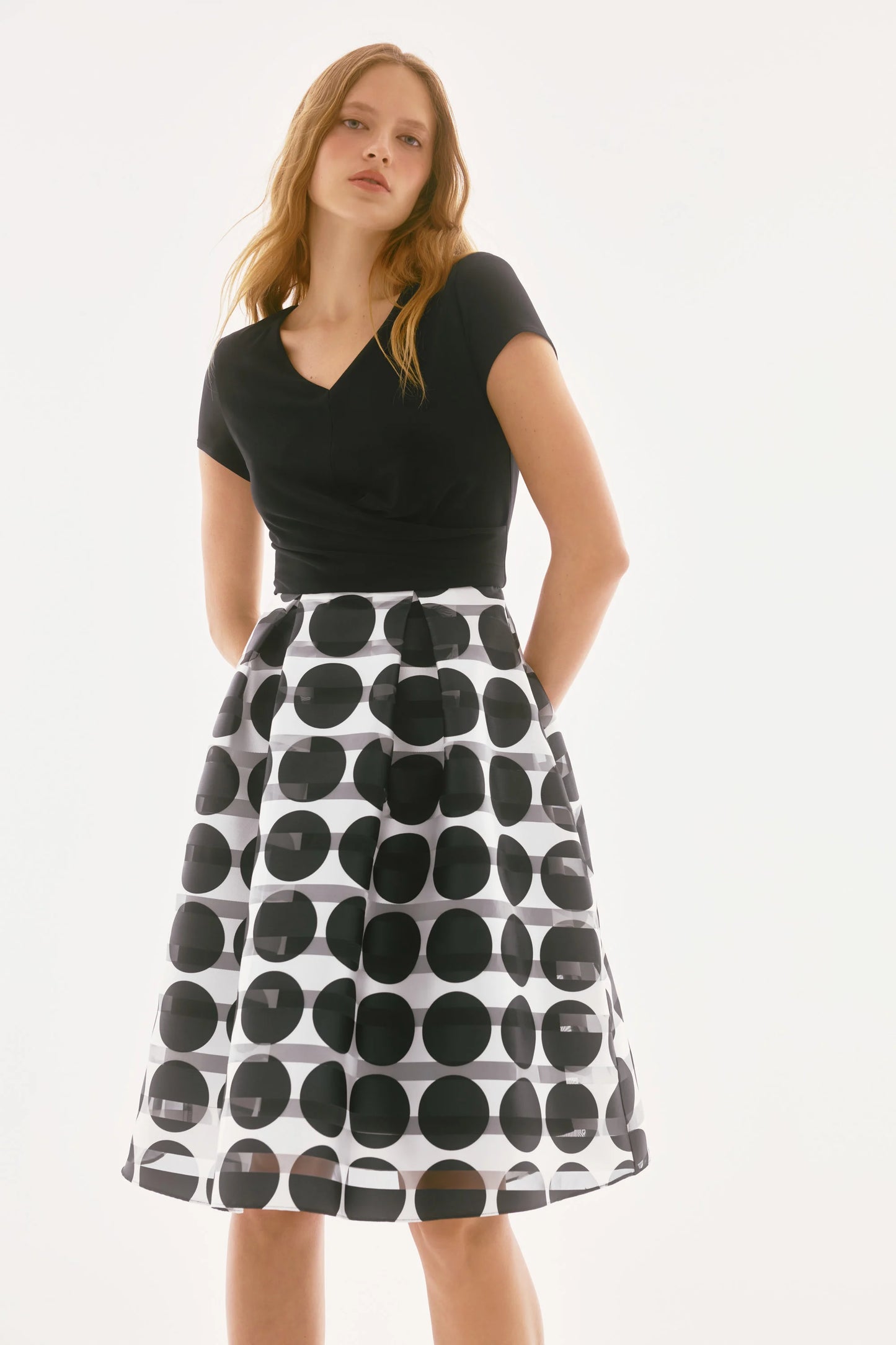 Signature | Silky Knit And Novelty Dot Full Skirt Dress 251754 - Joseph Ribkoff