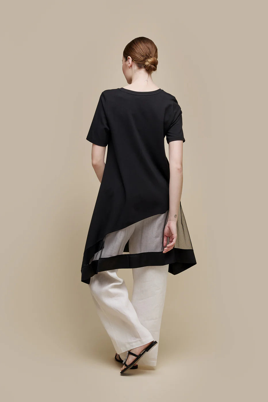 UCHUU ASYMMETRICAL TUNIC WITH SHORT SLEEVES AND ROUND NECK - CS24-015