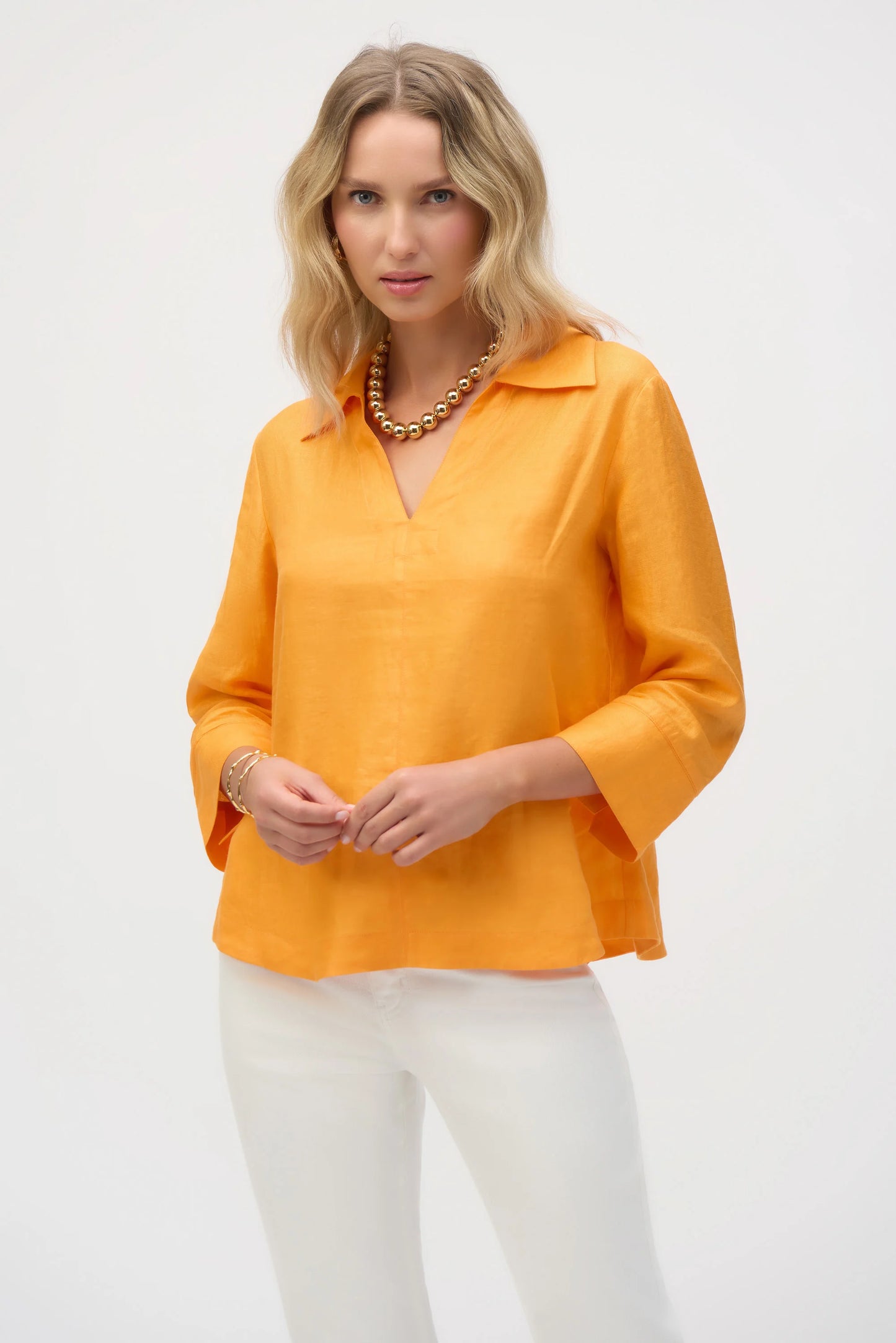 Linen Boxy Top with Shirt Collar 252933