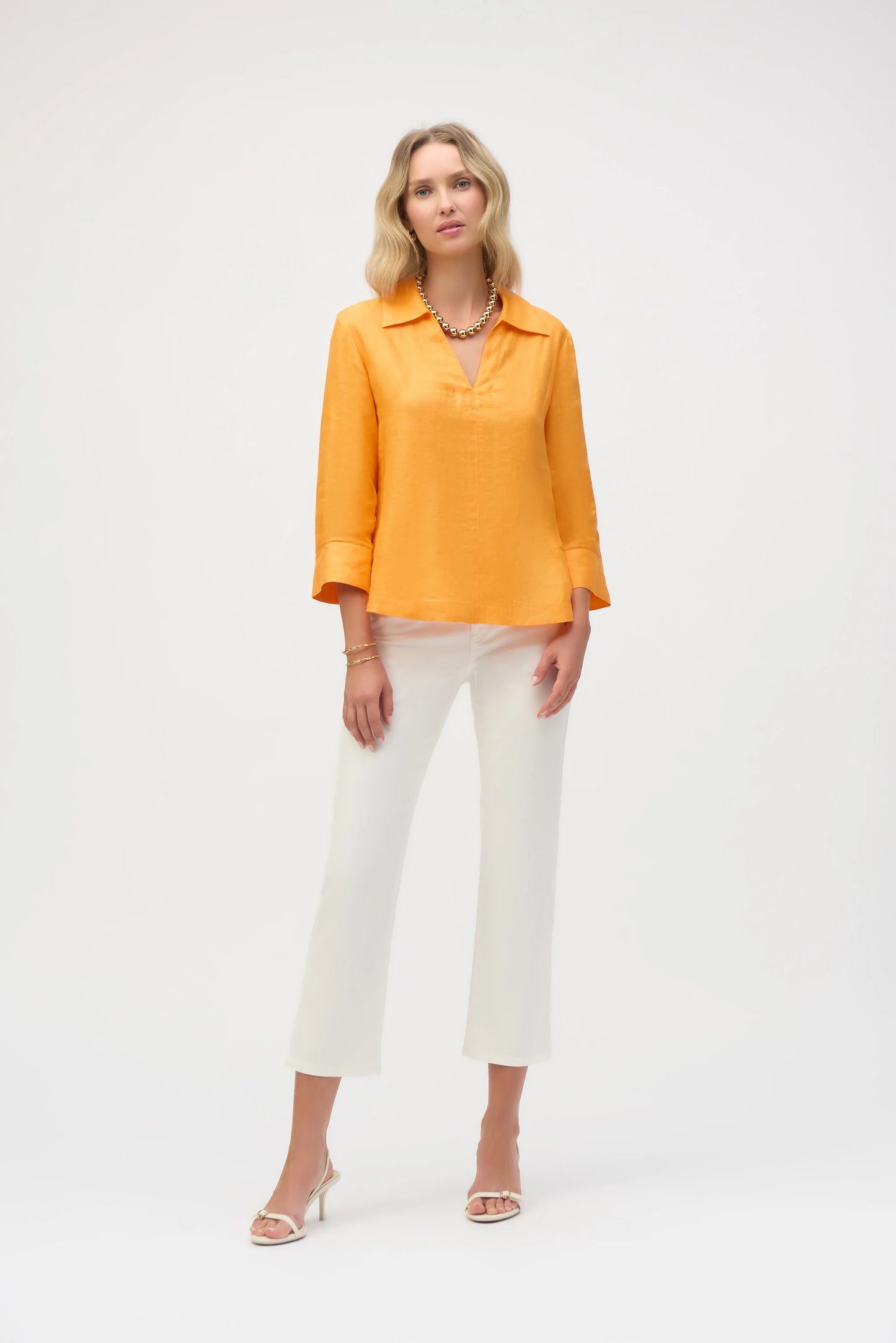 Linen Boxy Top with Shirt Collar 252933