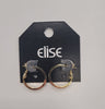 The Dana 75 Earrings by Elise accessories are stylish gold hoop earrings with square edge lever backs, displayed on a black "elise" card against a plain white background.